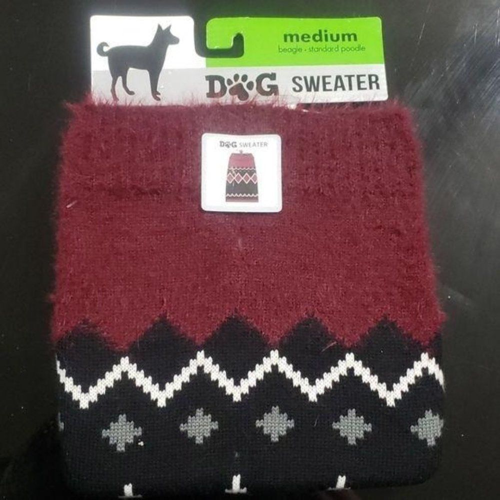 Medium knit aztec red white‎ black dog sweater
